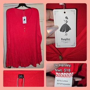 Women's Red Long Sleeve Henley Top